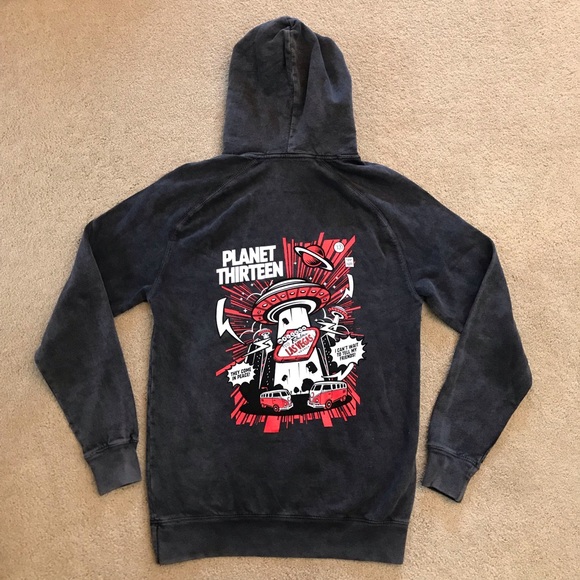 Planet Thirteen Las Vegas Alien Hoodie Sweatshirt Adult Size Small Faded Black - Picture 1 of 11
